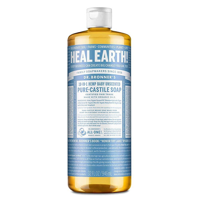Dr. Bronner’s - Pure-Castile Liquid Soap (Baby Unscented, 32 Ounce) - Made with Organic Oils, 18-in-1 Uses: Face, Hair, Laundry and Dishes, For Sensitive Skin and Babies, No Added Fragrance, Vegan