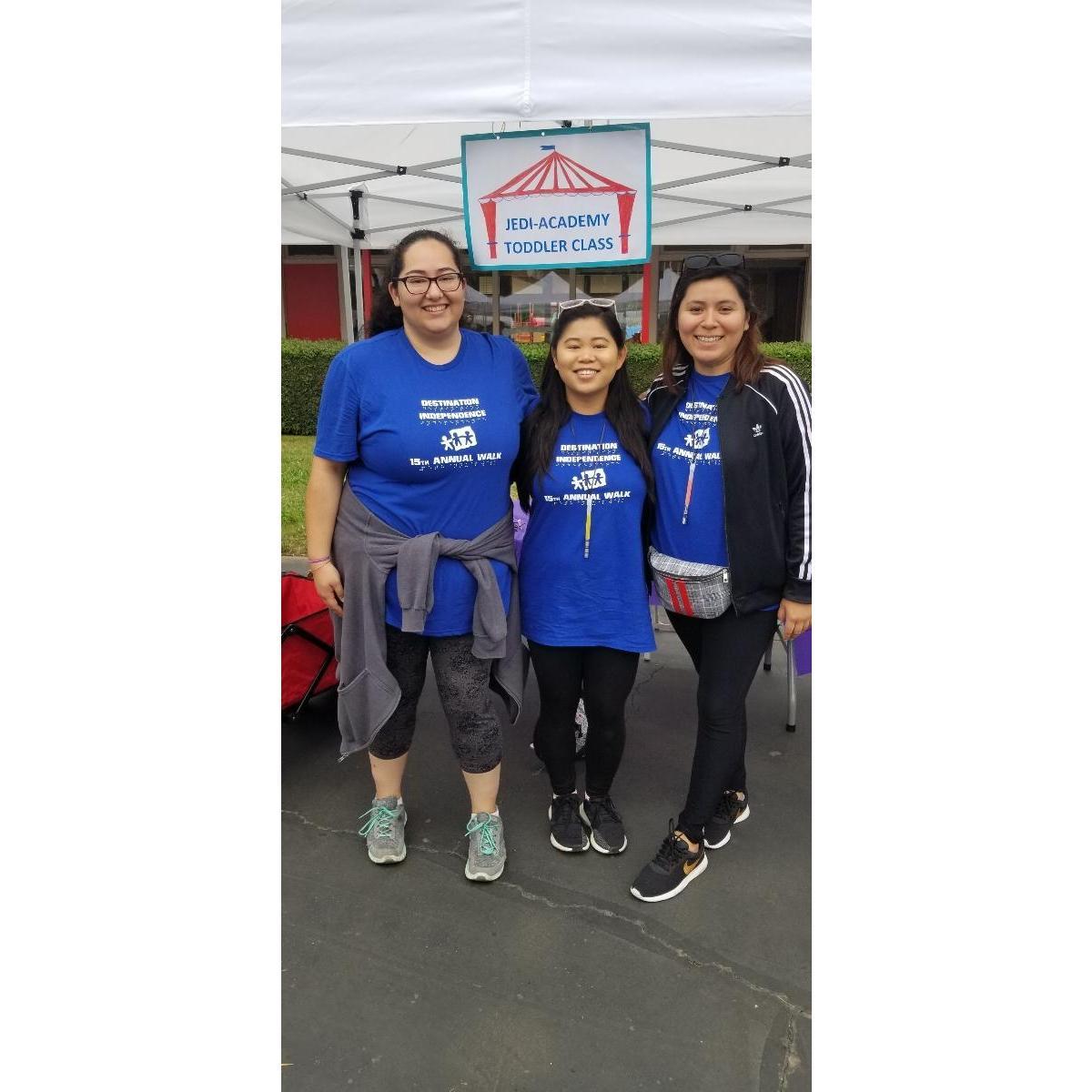 Viviana, Kalia, and Tania at the Blind Children's Walk in 2019. Kalia worked in the toddler classroom with Viviana and Tania, which Kalia always referred to as "the golden year"
