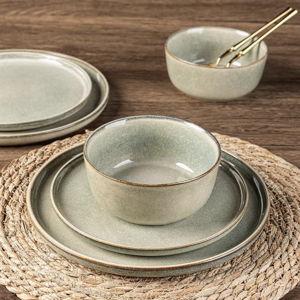 AmorArc Ceramic Dinnerware Sets for 4,Round Reactive Glaze Stoneware Plates and Bowls Set,Highly Chip and Crack Resistant Dishware | Dishwasher & Microwave Safe Dishes Set,Service for 4 (12pc)