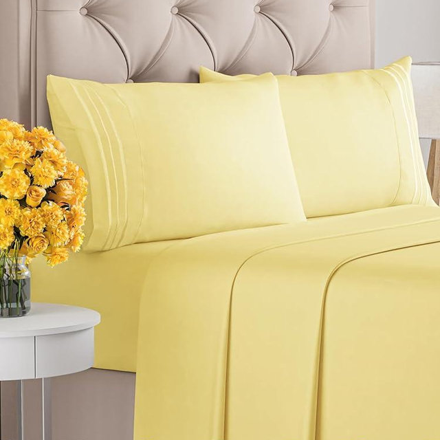 Cal King Size 4 Piece Sheet Set - Comfy Breathable & Cooling Bed Sheets Set - Hotel Luxury Bedding for Women, Men, Kids, Teens, Boys & Girls - Deep Pockets, Soft and Wrinkle Free - Oeko-Tex - Yellow