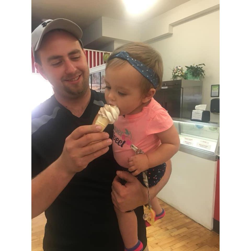 Addy's first ice cream cone with Daddy!