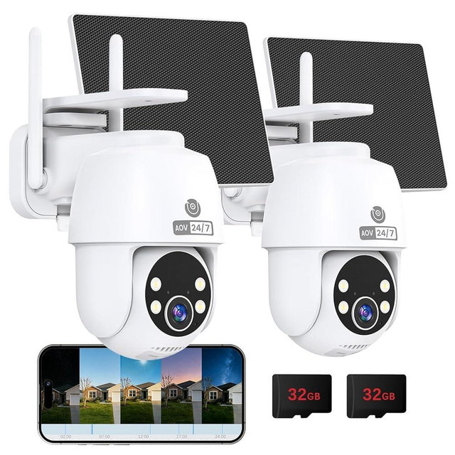 MUBVIEW 24/7 Continuous Recording Wireless Outdoor Security Camera, 2.4G WiFi, 2K Solar Powered, 360° PTZ, Auto Tracking, SD Included, Optional Cloud Storage, AI Detection, Night Vision(White,2 Packs)