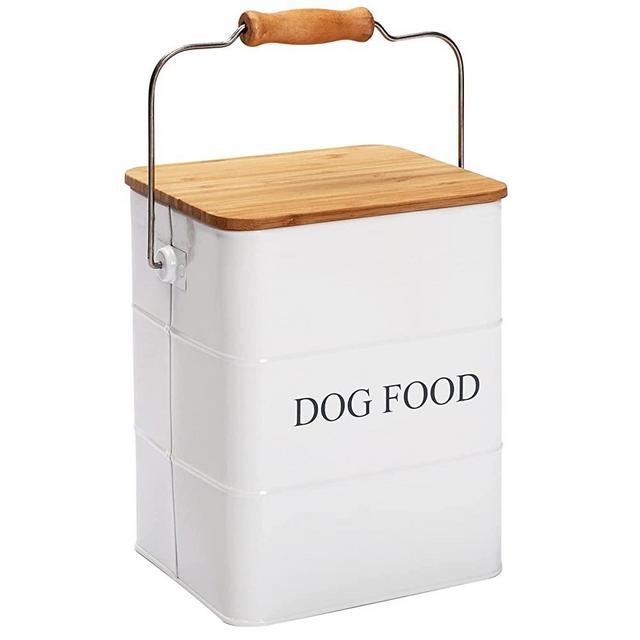 Brabtod Dog Food storage container Dog Treats Jar, Metal food treats tin for Dog , pet snacks Canisters with wooden lid/handle / sevice scoop,hold 5-6 lbs