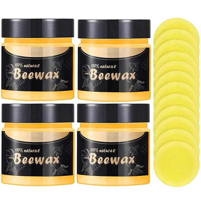 4 Pieces Wood Seasoning Beewax Traditional Beeswax Polish Multipurpose Natural Furniture Care Beeswax and 12 Pieces Sponges for Cleaning and Protecting Wooden Furniture