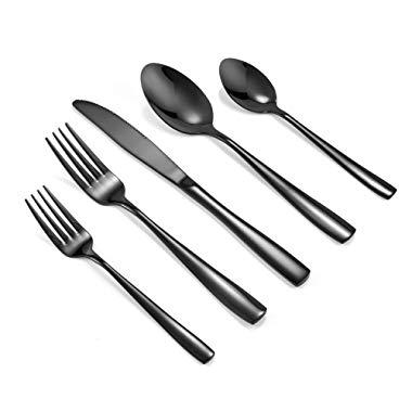 Eslite Black Stainless Steel Flatware Sets,40-piece, Service for 8