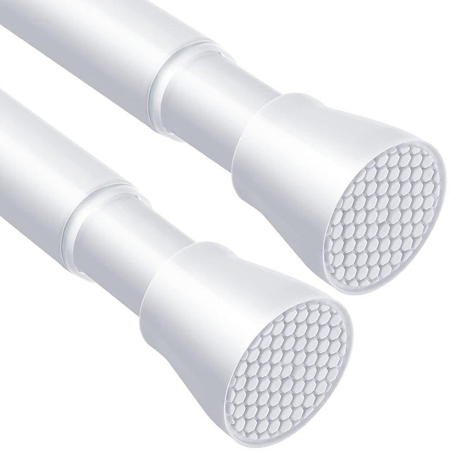 2Pcs Tension Curtain Rods for Windows 28 to 48 Inch, 7/8“ Diameter Spring Loaded Curtain Rod Adjustable Small Curtain Rods No Drilling Tension Rod for Door, Bathroom, Kitchen, White