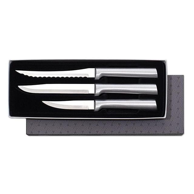 Rada Cutlery Cooking Essentials Knife Starter Gift Set – 3 Piece Stainless Steel Set With Brushed Aluminum Handles, Made in the USA