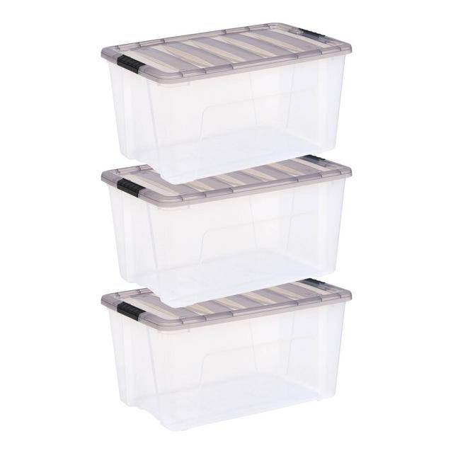 IRIS 72qt 3pk Stack & Pull Box Clear with Gray Lid