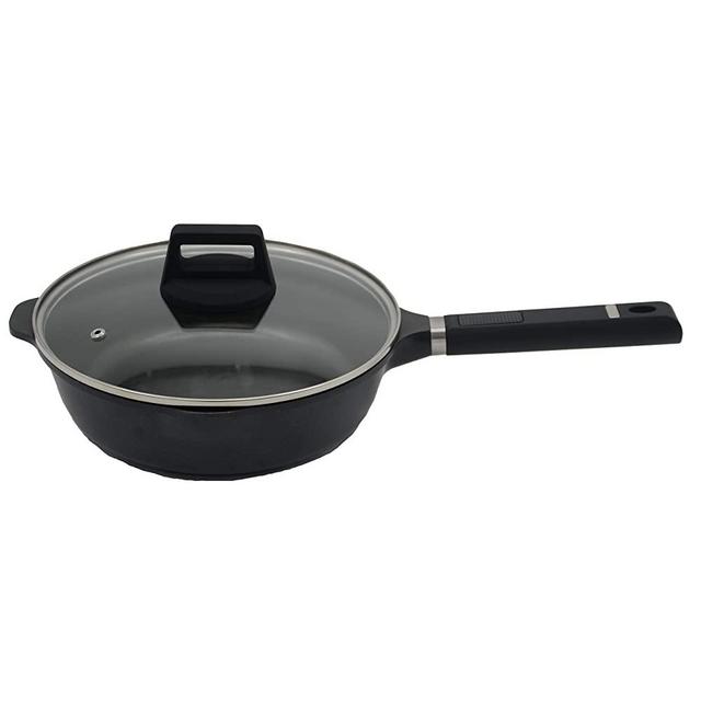 swiflon Nonstick Wok Pans with Lid for Cooking Cast Aluminum Black 11 Inch Deep Frying Pan Omelet Skillet ,Coating from Switzerland Pour Spout Design