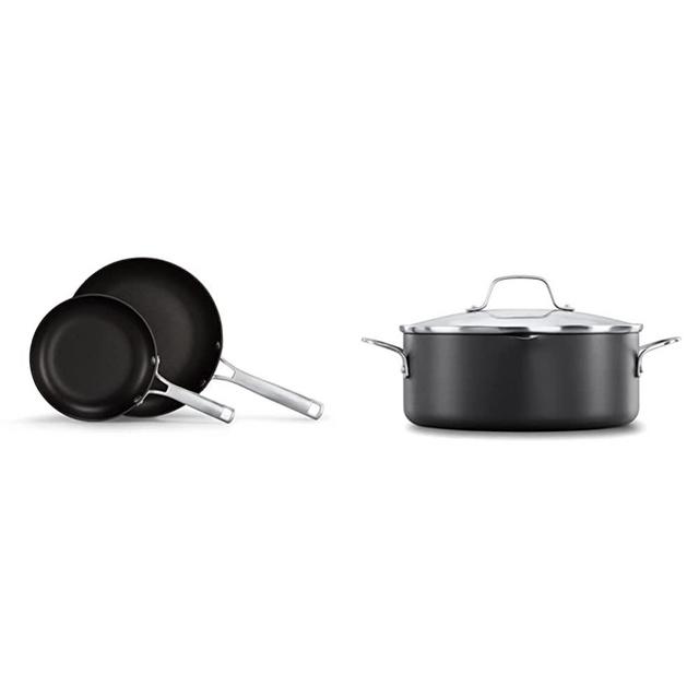 Calphalon Classic Hard-Anodized Nonstick Frying Pan Set, 8-Inch and 10-Inch Frying Pans & Classic Hard-Anodized Nonstick Cookware, 5-Quart Dutch Oven with Lid