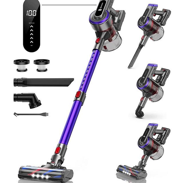 BuTure Cordless Vacuum Cleaner, 400W 30Kpa Powerful Stick Vacuum with 55min Runtime Detachable Battery, Touch Display and 1.2L Large Dust Cup, Vacuum Cleaners for Hardwood Floor Carpet Car Pet