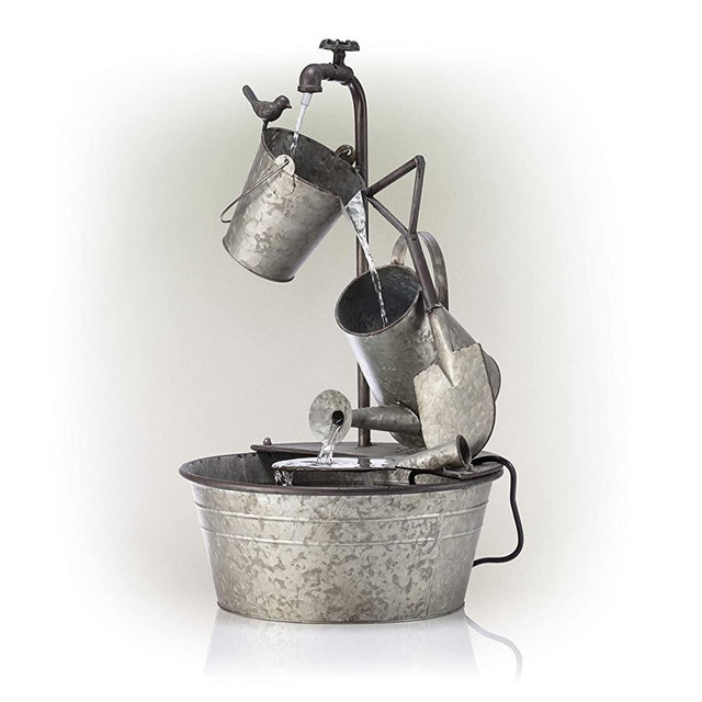 Alpine Corporation 28" Tall Outdoor 3-Tier Metal Garden Tools Water Fountain