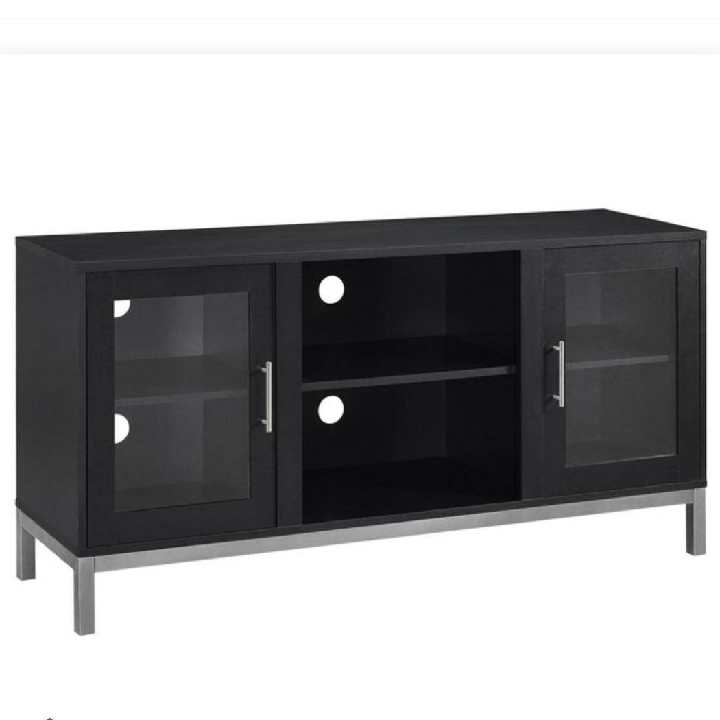 Pierceton Modern Double Glass Door with Metal Legs TV Stand for TVs up to 58" - Saracina Home