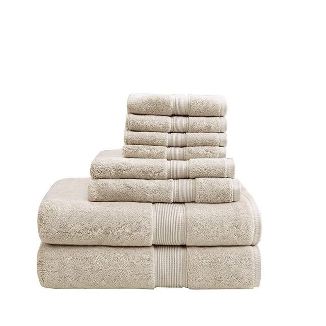 MADISON PARK SIGNATURE 800GSM 8 Piece 100% Cotton Towel Set for Bathroom, 2 Bath Towels, 2 Hand Towels, 4 Washcloths, Premium Long Staple Pile, Spa Luxurious Design, Natural