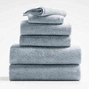 Organic Turkish Cotton Mist Blue Towels, Set of 6