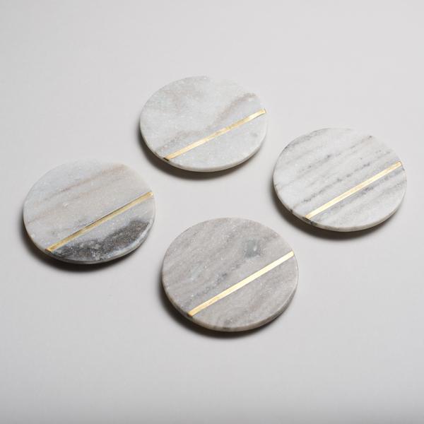 Marble Coasters with Brass Stripe – Set of Four