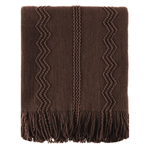 BATTILO HOME Brown Throw Blanket for Couch, Chocolate Knit Throw Blanket for Home Decor, Textured Decorative Boho Throw Blanket for Sofa, Chair, Bed, 50"x60"