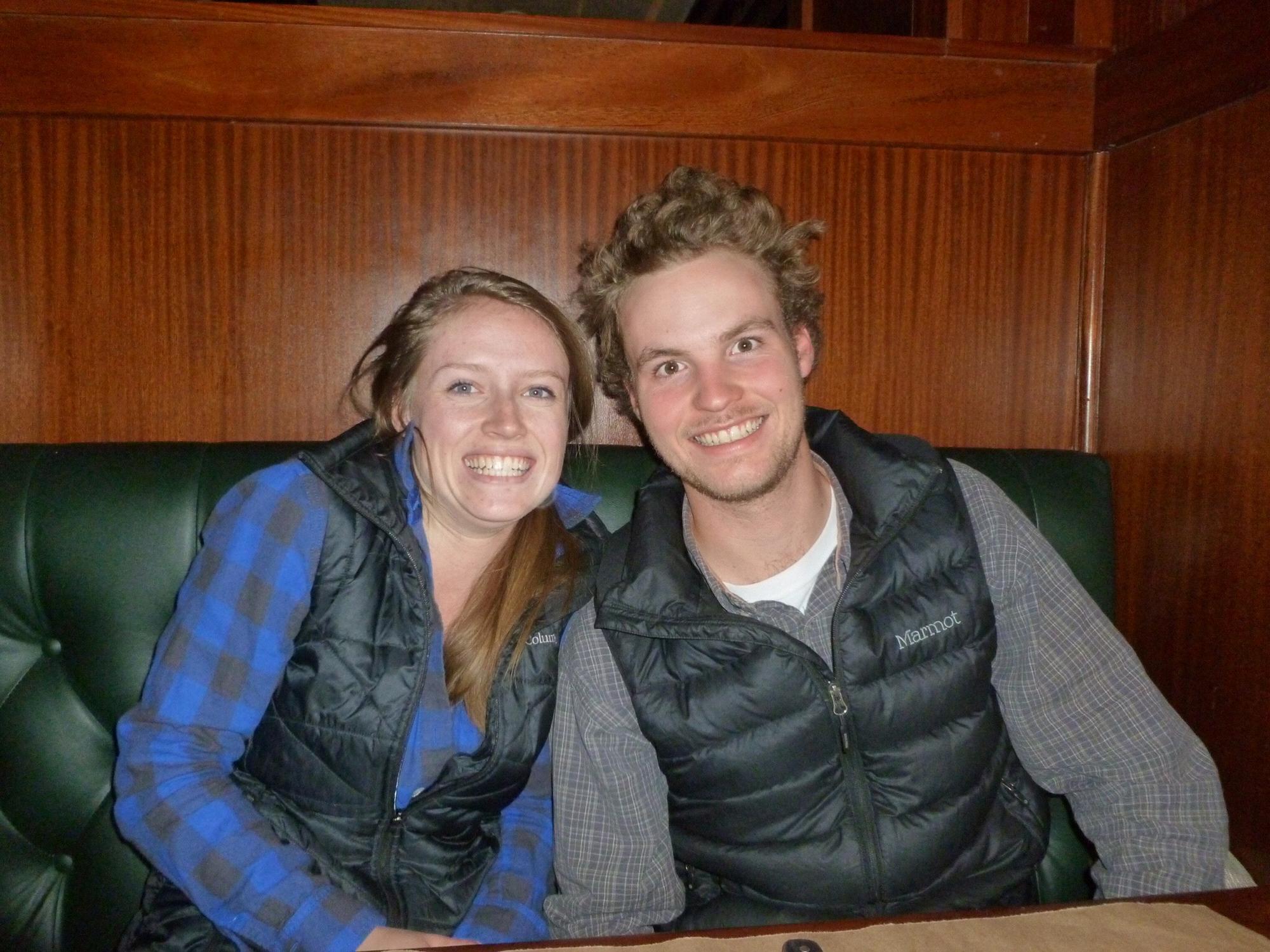 Very cute photo snapped after our hats were taken off at the Ted's Montana Grill in Bozeman MT