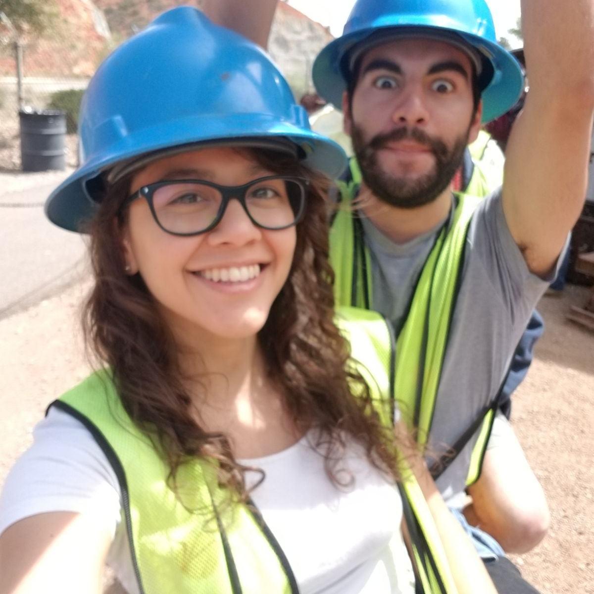 On our first anniversary we went to Bisbee, AZ. Here's us about to enter a mine!