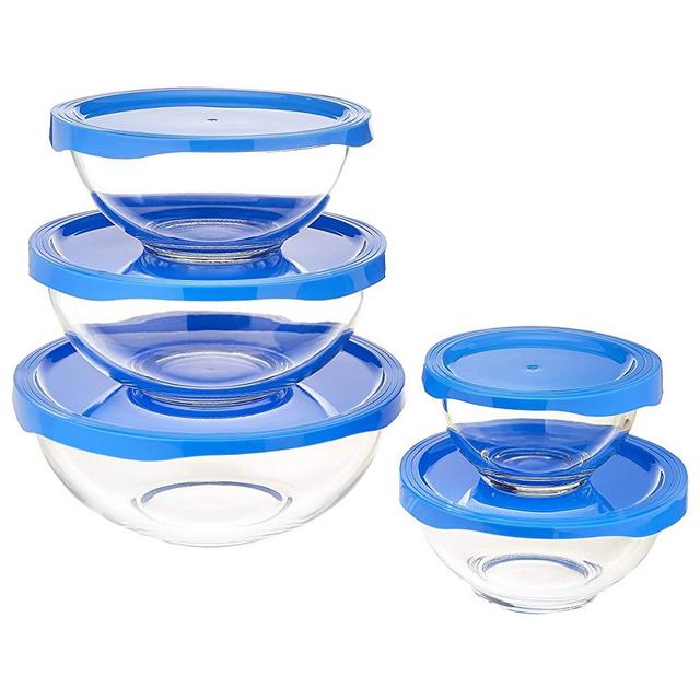 Amazon Basics 10-Piece Glass Mixing Bowl Set, 5 Bowls and 5 BPA-Free Lids