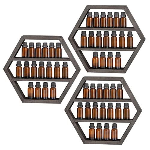 LIANTRAL Essential Oil Storage, Wall Mounted Floating Hexagon Display Shelves Rack for Essential Oils & Nail Polish, 3 Packs