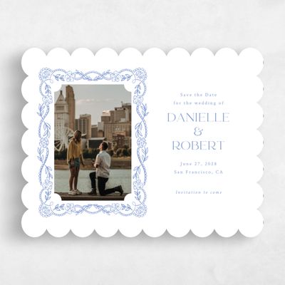 Blue Scalloped Wedding Save the Date - Estella Photo