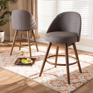 Carra Walnut-Finish Wood Swivel Counter Stool, Set of 2