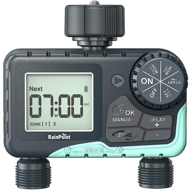 RAINPOINT Water Timer for Garden Hose - 2 Zone Sprinkler Timer with Rain Delay/Manual Watering/Automatic Irrigation Controller System - Water Hose Timer Programmable Faucet Timer for Yard Lawn
