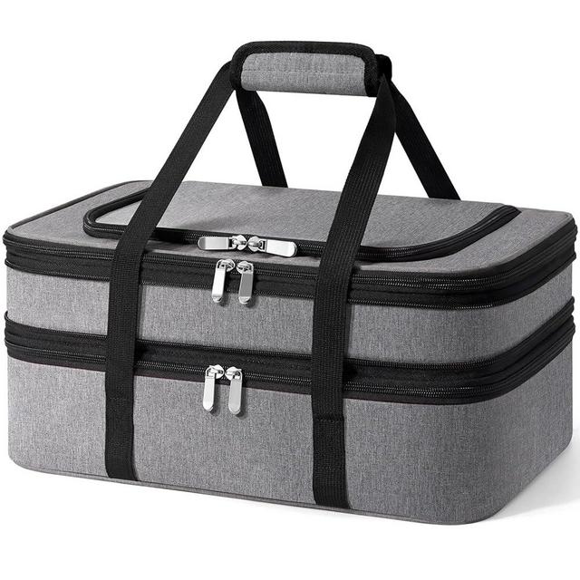 MIAOJIE Double Insulated Casserole Carrier - Portable Casserole Carriers for Hot or Cold Food Lunch Tote Warmer or Cooler Bag for Potluck Parties Picnic Cookouts, Fits 9" x 13" Baking Dish - Grey