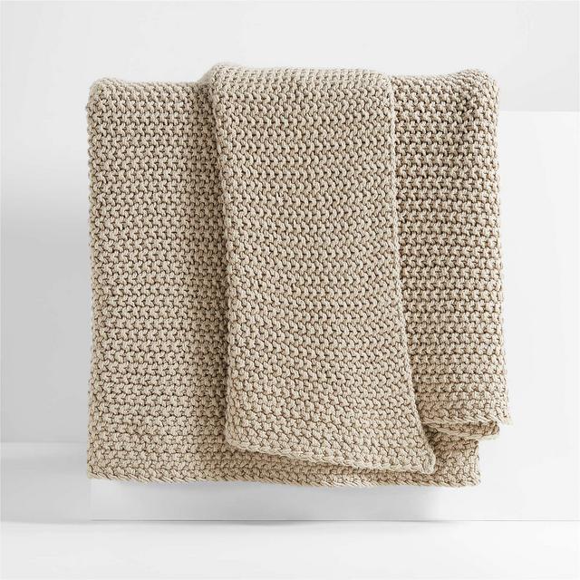 Organic Cotton 80"x80" Sand Beige Chunky Knit Bed Throw Blanket