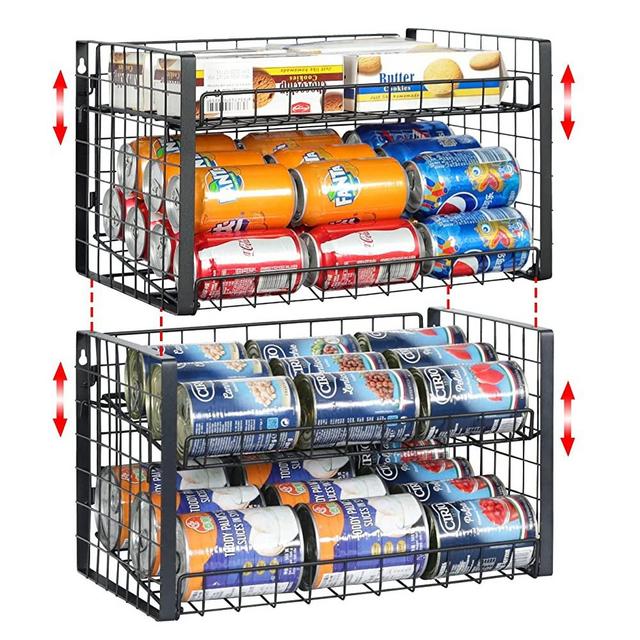 4-Tier Stackable Can Rack Organizer for Pantry, Adjustable Can Dispenser Holds Up to 62 Cans, Can Storage Holder for Various Ounces of Canned Food Soda Drinks, Black