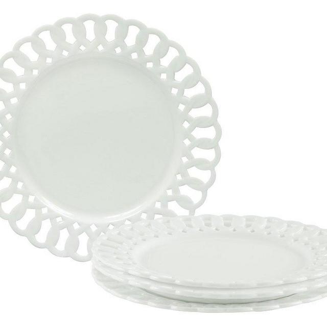 Gracie China by Coastline Imports, Heirloom Collection, 8-Inch Dessert Plate, White Fine Pierced Porcelain, Set of 4