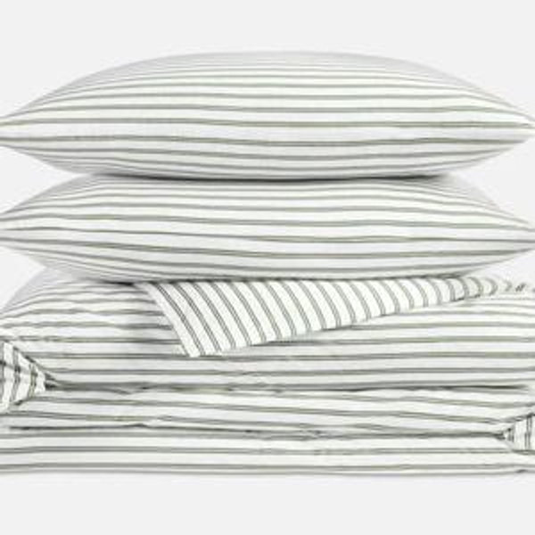 Classic Percale Core Sheet Set - Tandem Stripe in Fresh Moss