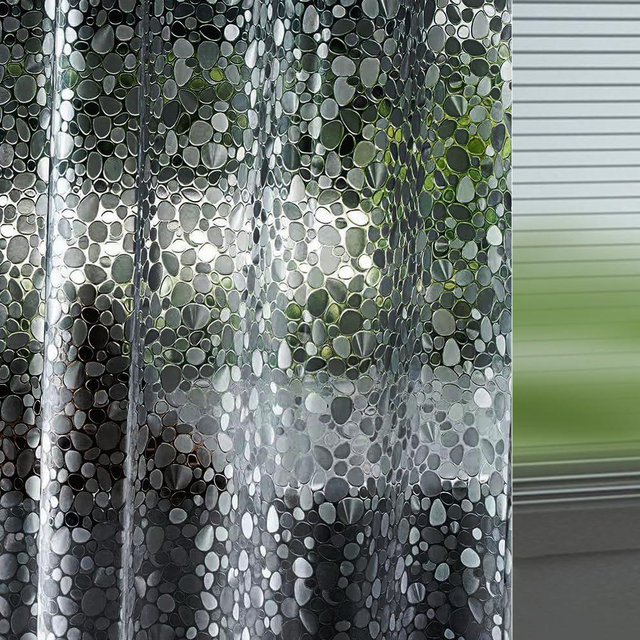 Ga-Geetopia EVA Black Thin Shower Curtain Liner, Pebble Pattern 72x72 Inch Lightweight Plastic Bathroom Shower Showroom Inner Curtain with Rustproof Metal Grommets and Weighted Magnets(No Hooks)