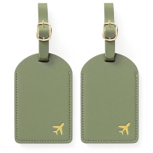 toTravelGear Luggage Tags for Suitcases,2 Pack PU Leather Privacy Protection Bag Tags Travel Accessories Essentials,Sage Green