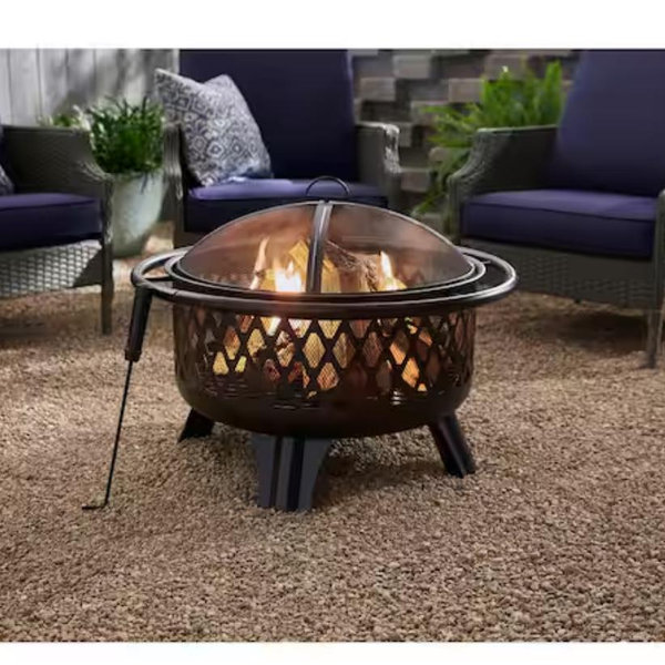 Hampton Bay Piedmont 29.6 in. W Black Steel Wood Outdoor Fire Pit