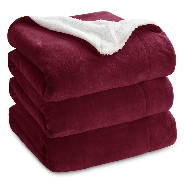 Bedsure GentleSoft Sherpa Fleece Blankets King Size for Bed - Thick and Warm, Soft Fuzzy Plush King Christmas Blanket for Winter, Burgundy, 108x90 Inches