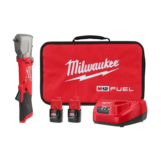 M12 FUEL 12-Volt Lithium-Ion Brushless Cordless 3/8 in. Right Angle Impact Wrench Kit with Two 2.0 Ah Batteries