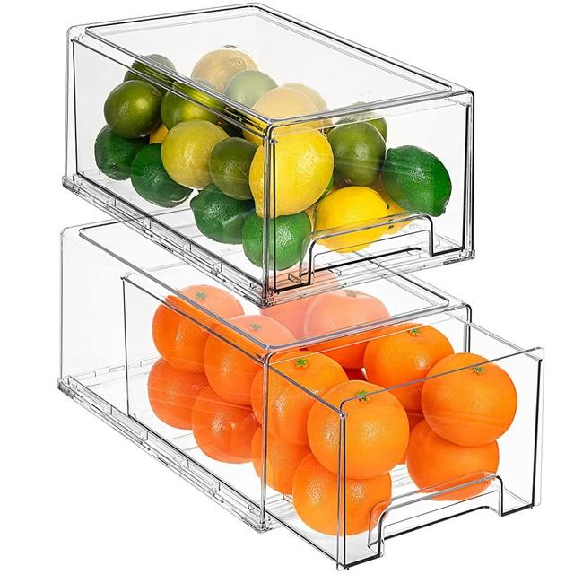 Sorbus Fridge Drawers - Clear Stackable Pull Out Refrigerator Organizer Bins - Food Storage Containers for Kitchen, Refrigerator, Freezer & Vanity (2 Pack | Large)