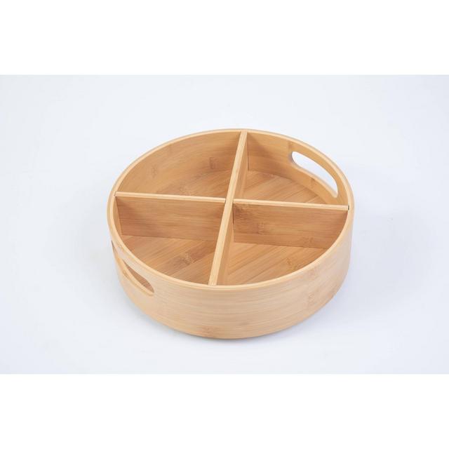 Bamboo 4 Compartment Lazy Susan Turntable with Dividers Light Yellow - Brightroom™
