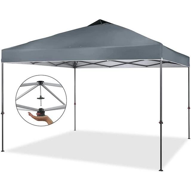 CROWN SHADES Canopy Tent 10x10 One Push Pop up Canopy Easy Up Canopy Bonus Wheeled Bag, 8 Stakes, 4 Ropes, Grey