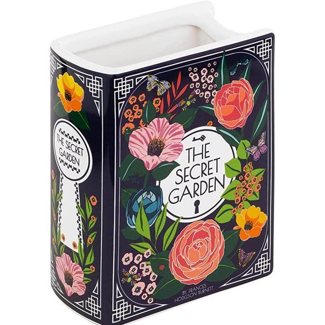 Steel Mill & Co Small Book-Shaped Decorative Vase, Ceramic Vases for Home Decor, Cute Bookshelf Decor, Unique Vase for Book Lovers, Secret Garden