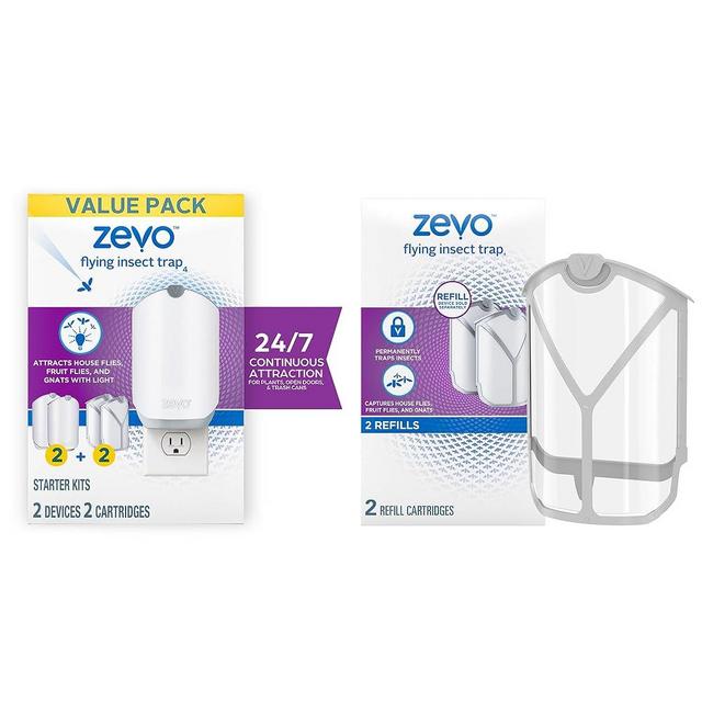 Zevo Flying Insect Trap, Fly Trap Value Pack + Refill Cartridge Pack (2 Plug-in Base + 4 Total Refill Cartridges)