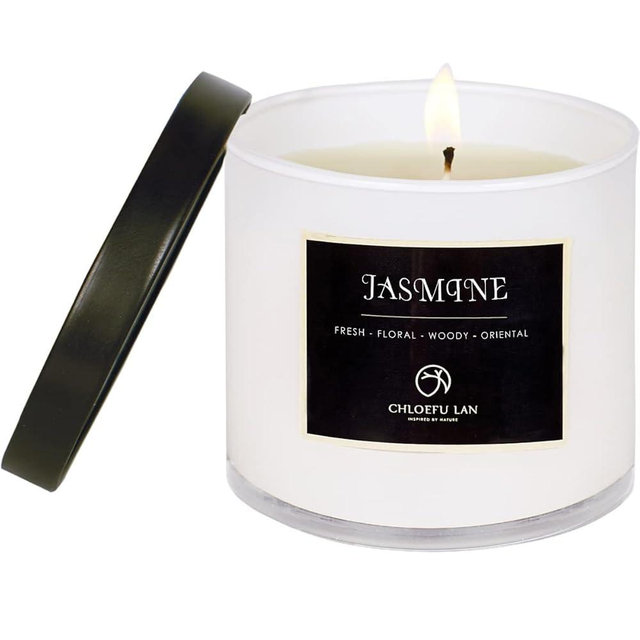 Chloefu LAN Premium Jasmine Scented Candle Gifts for Women, Highly Scented, 7.1oz|45 Hour Long Lasting,All Natural Soy Candles for Home, Small Candle Jar with Gift Box