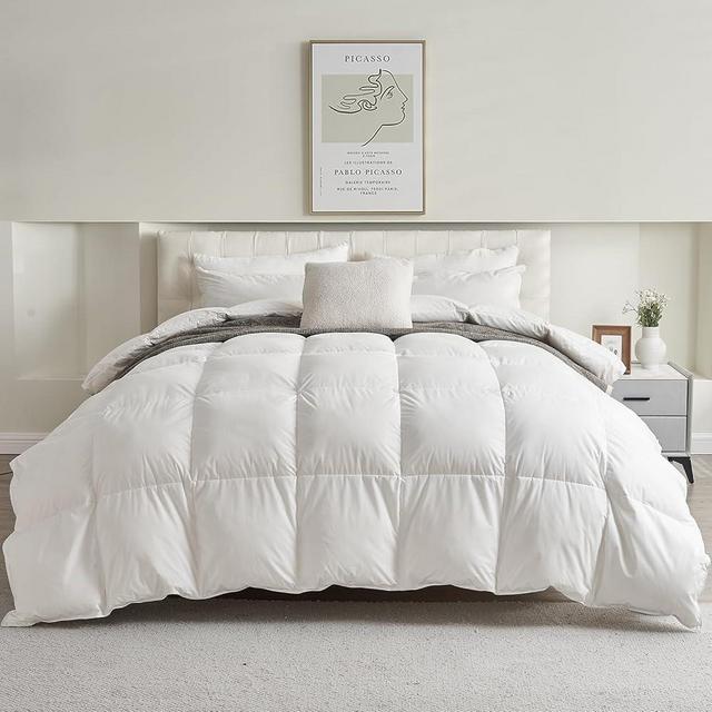 APSMILE Light Feather Down Fibers Comforter King Size, All Seasons White Ultra Soft Duvet Insert, Filled with Feather and Down Fibers Duvet, with Soft Cotton Blend Cover 106×90 inches