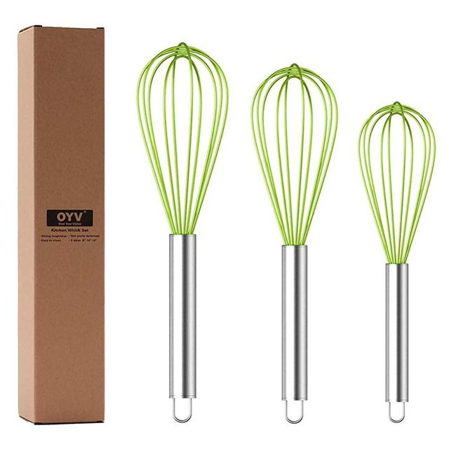 OYV Whisk, Whisks for Cooking Silicone Mini Whisk 3 Pack Sturdy Colored Balloon Egg Beater for Blending Whisking Beating Stirring Cooking Baking (green)