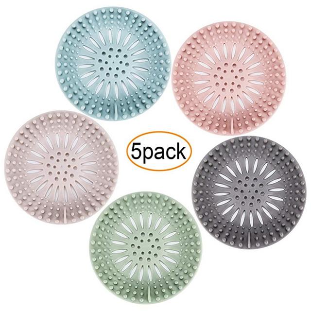 Hair Catcher Durable Silicone Hair Stopper Shower Drain Covers Easy to Install and Clean Suit for Bathroom Bathtub and Kitchen 5 Pack