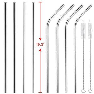 Stainless Steel Straws Set Of 8 - Koncle Reusable Straws For 30 20 Oz Tumbler Yeti Rtic - 10.5 Inch Drinking Straws - 4 Bent / 4 Straight Metal Straws And 2 Cleaning Brushes