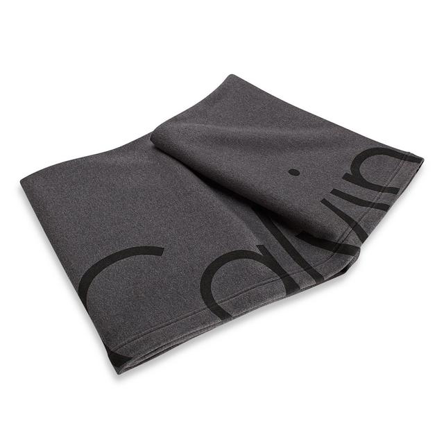 Calvin Klein Modern Cotton Cropped Logo Throw Blanket in Charcoal