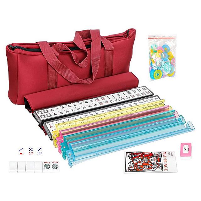 Nova Microdermabrasion American Mahjong Set 166 Premium White Tiles with 4 All-in-One Rack/Pushers,Soft Bag Complete Western Mahjongg Set